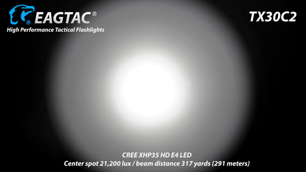 EAGTAC TX30C2 Base Flashlight, Nichia 219C CRI92 4000K LED, 885lm, Black, TX30C2-219C-BASE-NW