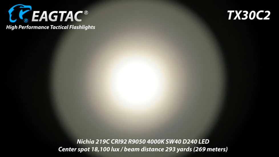 EAGTAC TX30C2 Base Flashlight, Nichia 219C CRI92 4000K LED, 885lm, Black, TX30C2-219C-BASE-NW