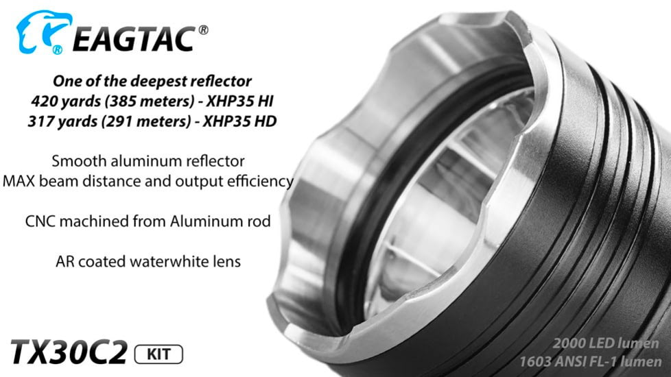 EAGTAC TX30C2 Base Flashlight, Nichia 219C CRI92 4000K LED, 885lm, Black, TX30C2-219C-BASE-NW