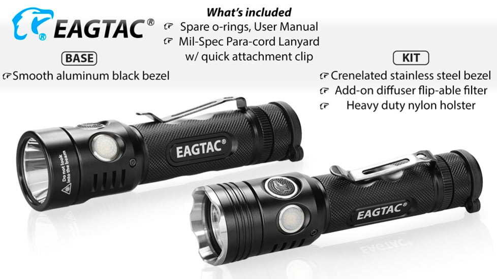EAGTAC TX30C2 Base Flashlight, Nichia 219C CRI92 4000K LED, 885lm, Black, TX30C2-219C-BASE-NW