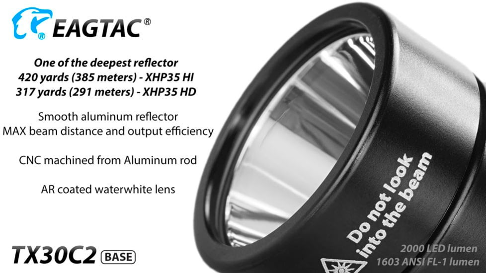 EAGTAC TX30C2 Base Flashlight, Nichia 219C CRI92 4000K LED, 885lm, Black, TX30C2-219C-BASE-NW