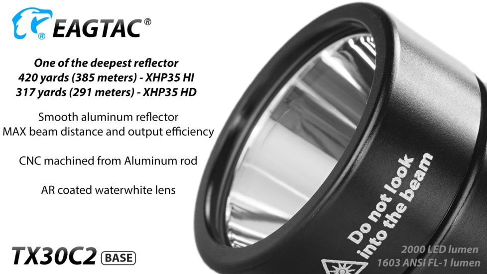 Eagtac TX30C2, XHP35 HD CW LED, 2000 lumens, Black, Flashlight Only, 2938