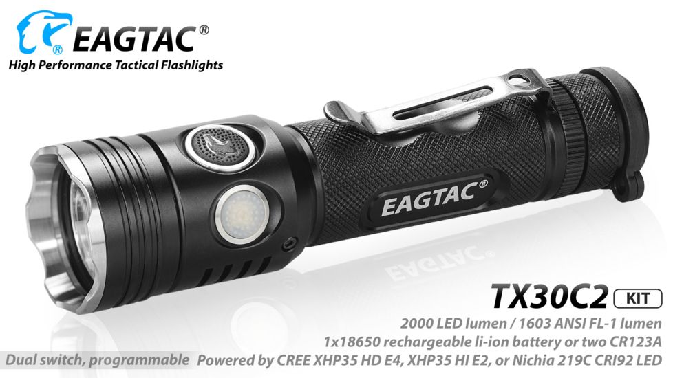 Eagtac TX30C2, XHP35 HD CW LED, 2000 lumens, Black, Flashlight Kit, 2939