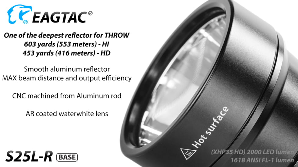 Eagtac USB Rechargeable S25LR XHP35 HI 385 Meter Tactical Flashlight, Black, Medium, S25LRXHP35HI