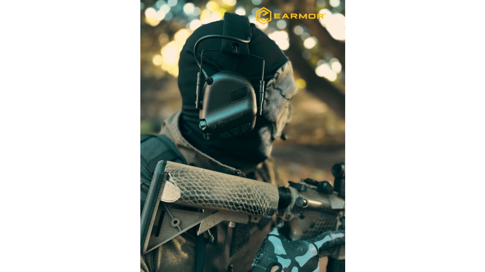 Earmor Electronic Ear Muffs w/ Gel Earpads &amp; AUX Input, 22dB, Tactical Black, M31-BK PLUS