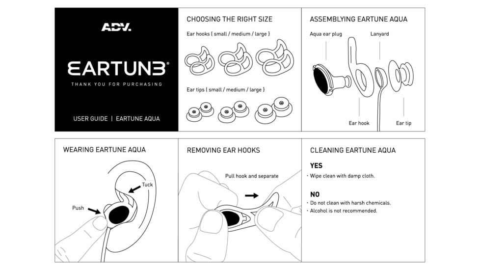 Eartune Aqua U Ear Plugs, Black, Universal, ADVETAU-BLK