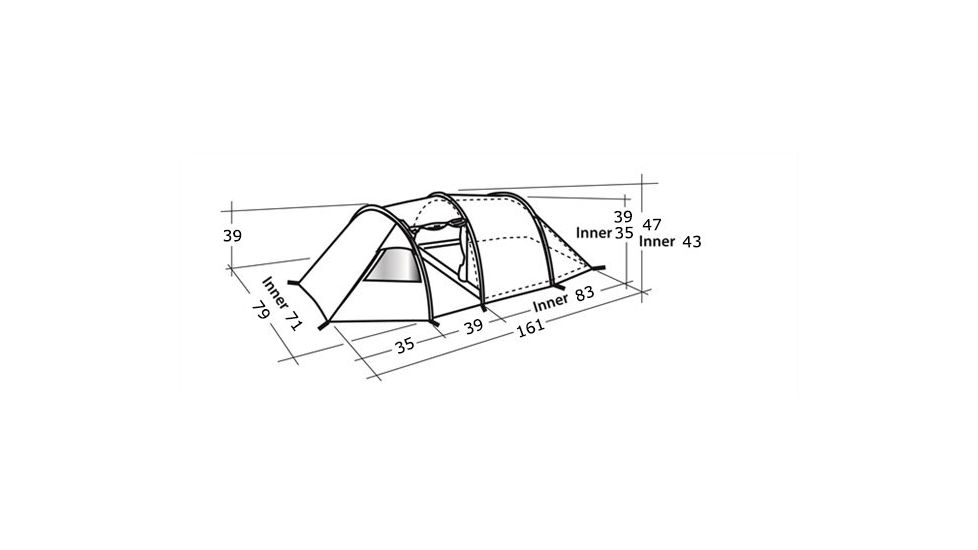 Easy Camp 3-Person Spirit 300 Tunnel Tent, Light/Dark Blue, 5709388080318