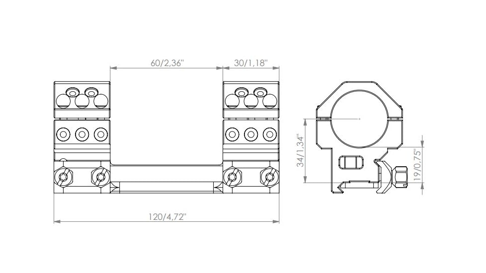 EAW German Tactical Mount Fixed Blockmount, Tube Diameter 30mm, Height 19mm, Screw, Black, 62002