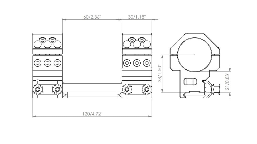 EAW German Tactical Mount Fixed Blockmount, Tube Diameter 34mm, Height 19mm, Screw, Black, 62004