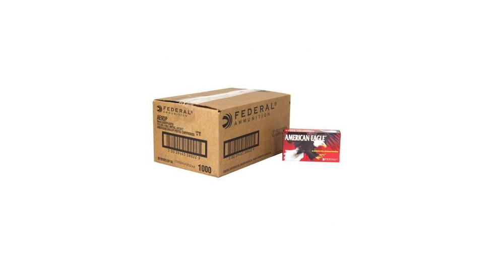 Federal Premium American Eagle Handgun Ammunition 9mm 115 gr FMJ 1000/ct, AE9DP BK