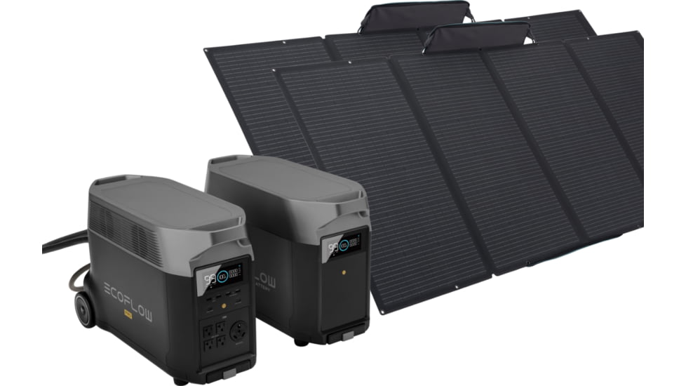 EcoFlow DELTA Pro Portable Power Station w/One Extra Battery and Two 400W Solar Panel, Black, DELTAPro-DELTAProEB-400W2-US
