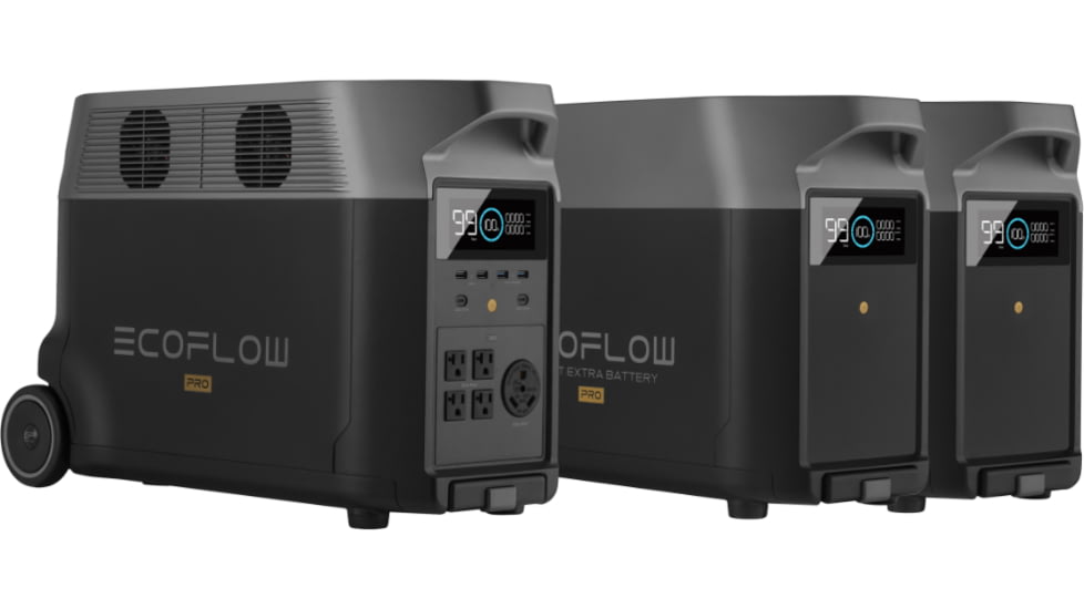 EcoFlow DELTA Pro Portable Power Station w/Two Extra Batteries, Black, TMR500-2MR500EB-US