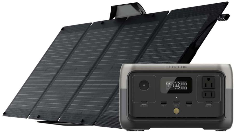 EcoFlow RIVER 2 w/ 1 Solar Panel, 110W, Black, RIVER2-110-1-US