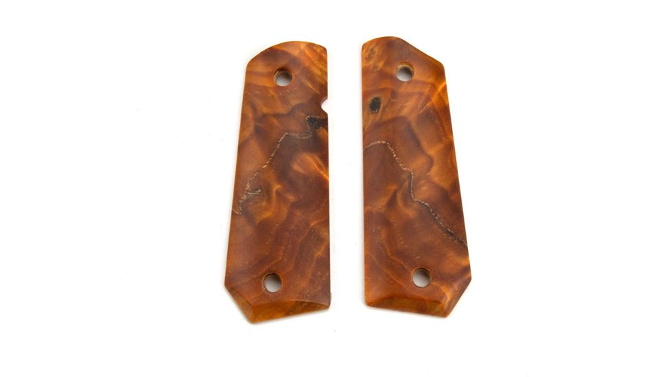 Ed Brown Products Bobtail Grip Bushing, 1911, Poplar Burl, Pair 9 Design, Amber, 45-POPL-BT-9