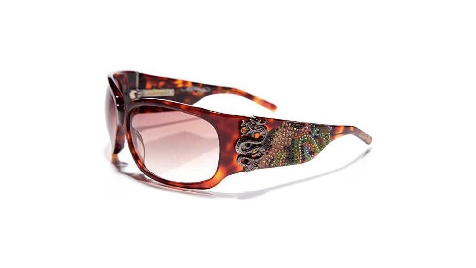 Ed Hardy Geisha &amp; Dragon Sunglasses - Tortoise Frame, Brown Lens
