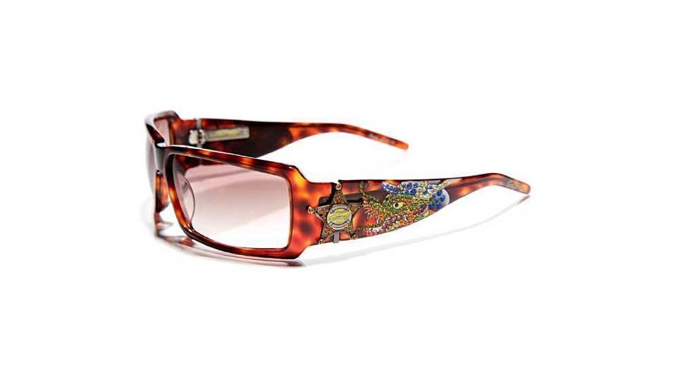 Ed Hardy Sheriff Dragon Sunglasses - Tortoise Frame, Brown Lens