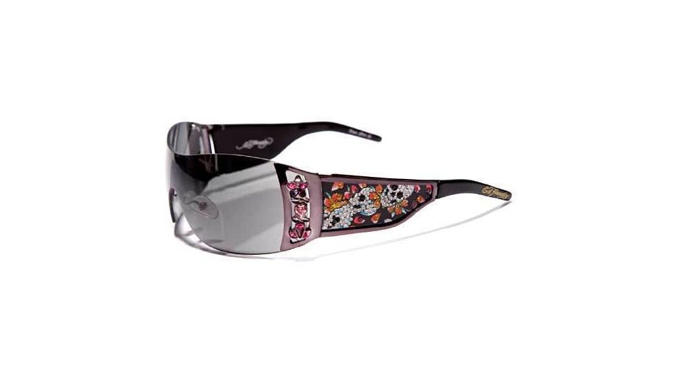 Ed Hardy Skull &amp; Cherry Blossoms Sunglasses - Gunmetal Frame, Smoke Lens