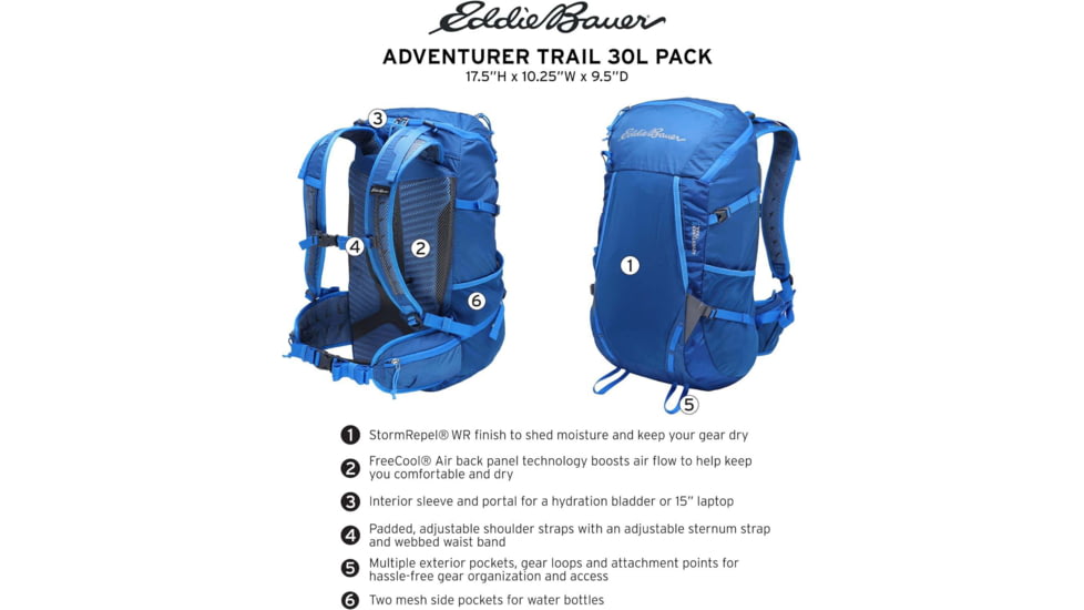 Eddie Bauer Adventurer Trail 30L Backpack, True Blue, EBB1003-400