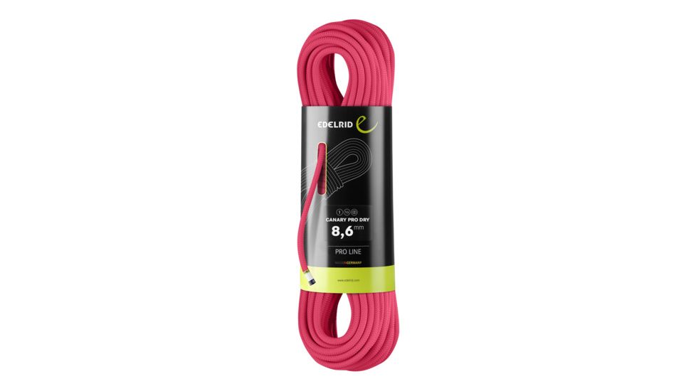 Edelrid 8.6mm Canary Pro Dry Climbing Rope, Neon Pink, 60m, 712700602420