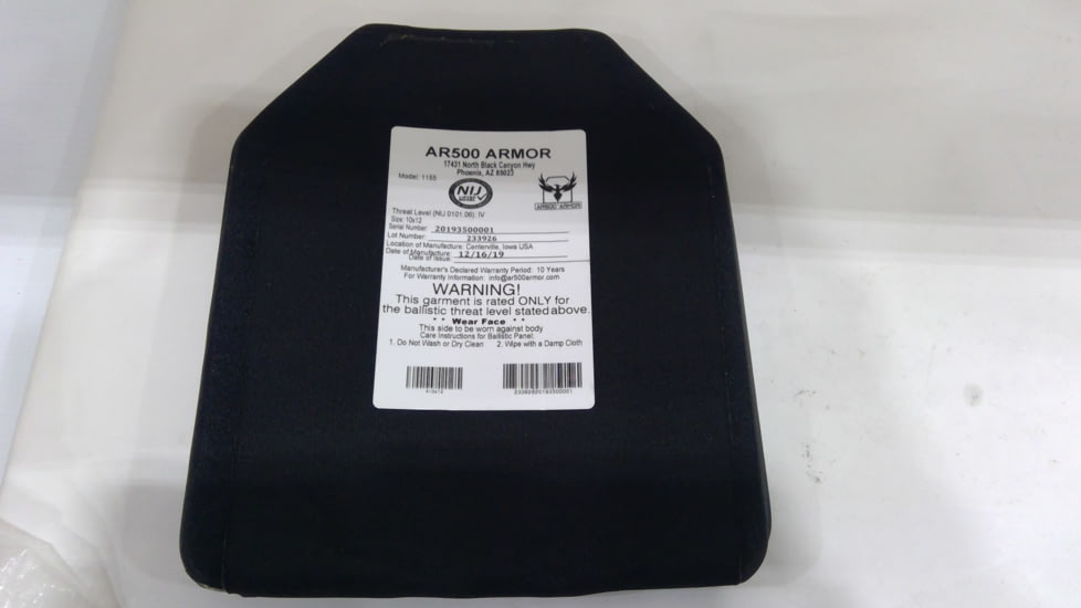 EDEMO AR500 Armor Level IV 10X12 Body Armor Plate, Monolithic Ceramic and Polyethylene, Black, 9801, EDEMO1