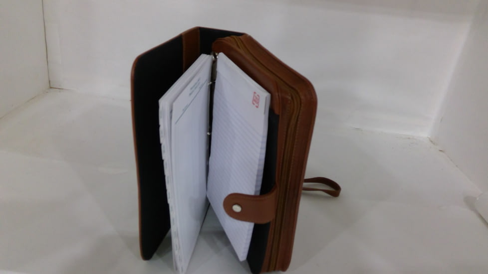 EDEMO Galco Hidden Agenda Concealed Handgun Carrying Case/Leather Holster w/ Day Planner, AMT .45 Backup Dao, Ambidextrous, Full Grain Leather Finish, Tan, HAGTAN, EDEMO1