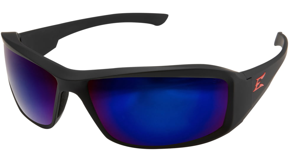 Edge Eyewear Brazeau Torque Safety Glasses - Matte Black Frame with Red E Logo / Blue Mirror Lens, One Size, XB138