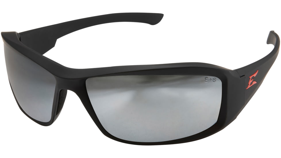 Edge Eyewear Brazeau Torque Safety Glasses - Matte Black Frame with Red E Logo / Silver Mirror Lens, One Size, XB137