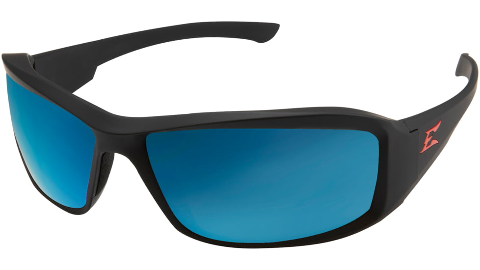 Edge Eyewear Brazeau Torque Safety Glasses - Matte Black Red E / Polarized Aqua Precision Blue Mirror Lenses, One Size, TXBAP238