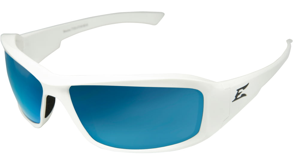 Edge Eyewear Brazeau Torque Safety Glasses - White Frame with Black E Logo / Blue Mirror Lens, One Size, XB148