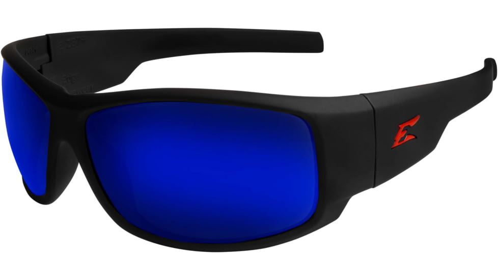 Edge Eyewear Caraz Torque - Matte Black Frame with Red E Logo / Polarized Aqua Precision Blue Mirror Lenses, One Size, THZAP238