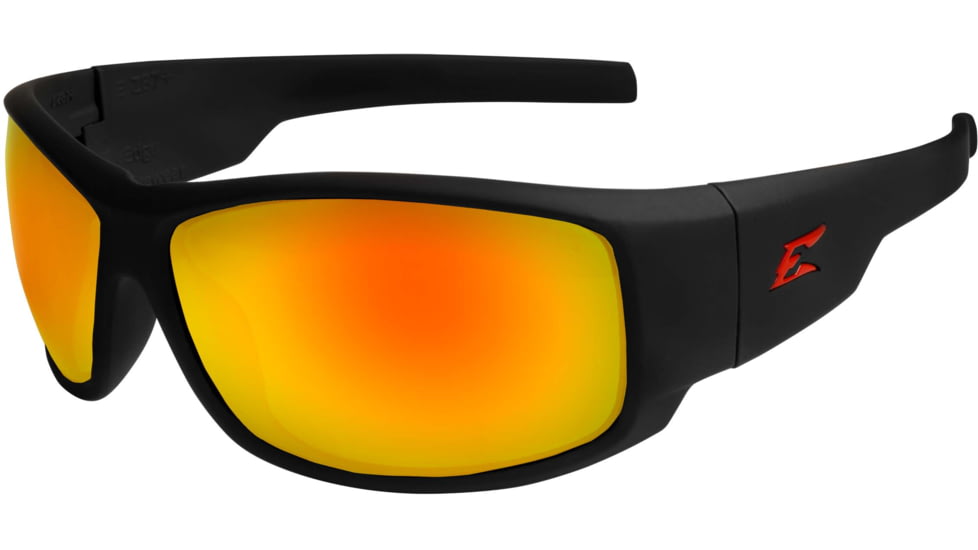 Edge Eyewear Caraz Torque Safety Glasses - Matte Black Frame with Red E Logo / Aqua Precision Red Mirror Lenses, One Size, HZAP139
