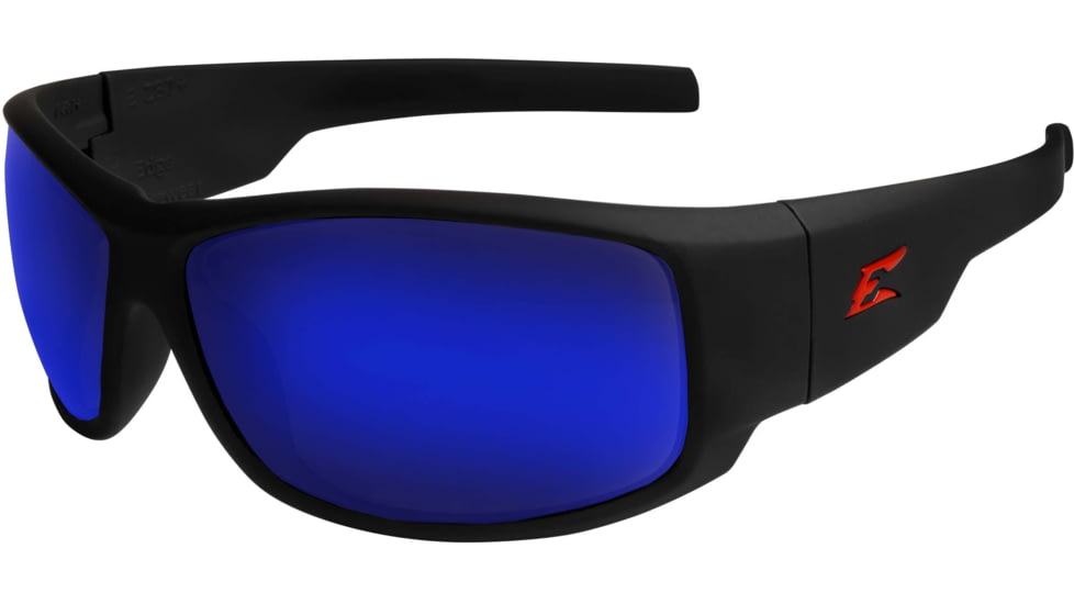 Edge Eyewear Caraz Torque Safety Glasses - Matte Black Frame with Red E Logo / Blue Mirror Lenses, One Size, HZ138