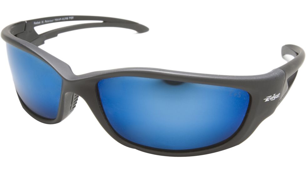 Edge Eyewear Kazbek Safety Glasses Black Frame Polarized Aqua Precision Blue Mirror Lens Tskap218