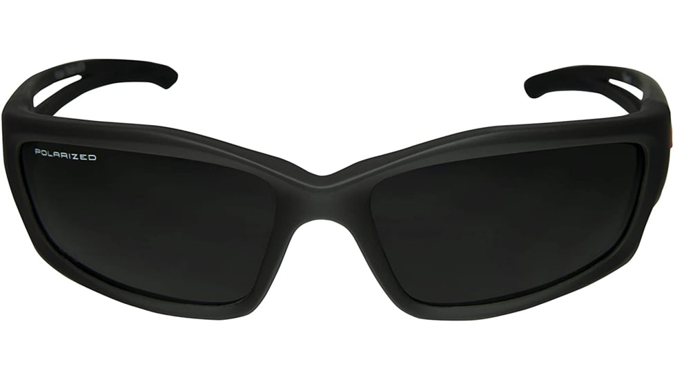 Edge Eyewear Kazbek Torque Safety Glasses - Matte Black Frame with Red E Logo / Polarized Smoke Lens, One Size, TSK236