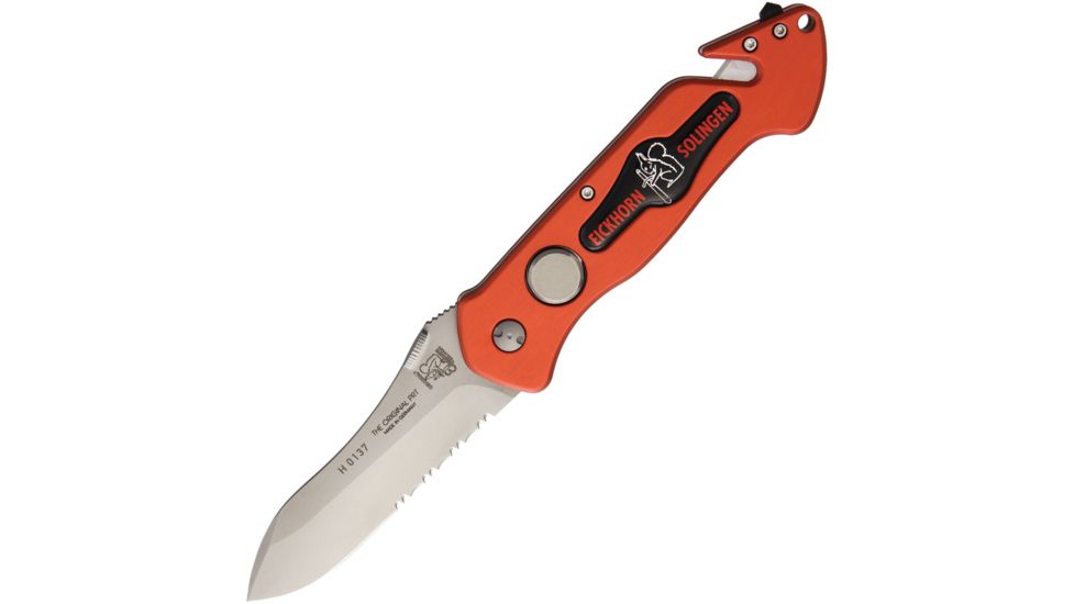 Eickhorn Solingen PRT II Rescue Folder Folding Knife,3.25in,Bohler N-695 Steel,Partially Serrated,Spear Point,Red,Aluminum Handle EI102201