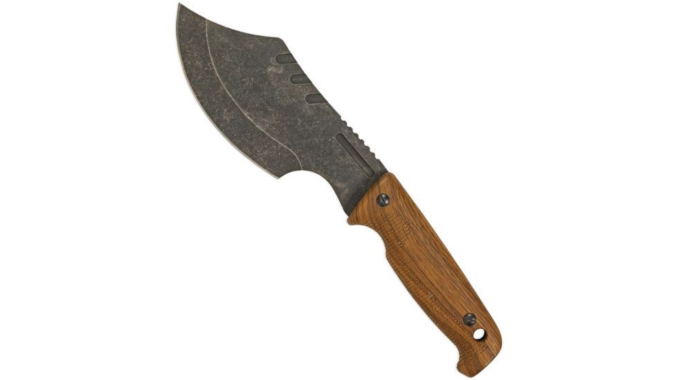 EKA Axeblade W1 Wood Pattern Fixed Blade Knife, 6.5in, Swedish Sandvik Steel, Standard Edge, Black Stonewash, Brown, G10 Handle EKA814302
