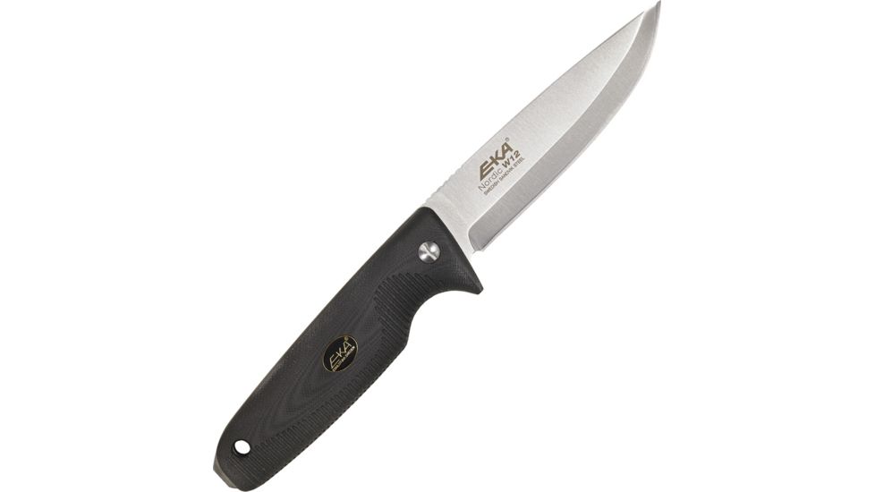 EKA Nordic W12 Fixed Blade Knife, 9in, 4.25in, Swedish Sandvik Steel, Drop Point, Black, G10 Handle EKA714302