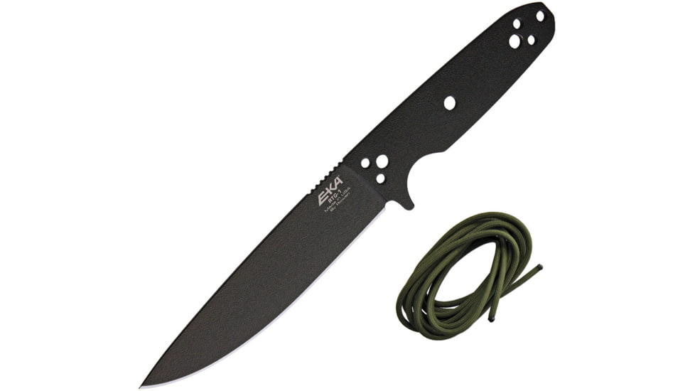 EKA RTG-1 Fixed Blade Knife, 10.5in Overall, 5.75in Black Powder Coated 1095Hc Steel Blade, OD Green Paracord To Wrap The Handle, Black Kydex Belt Sheath, 50050