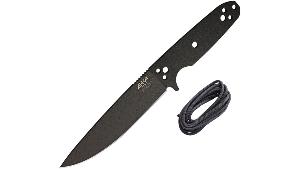 EKA RTG-1 Fixed Blade Knife, 10.5in Overall, 5.75in Black Powder Coated 1095Hc Steel Blade, One-Piece Comes w/Gray Paracord That Can Be Used To Wrap The Handle, Black Kydex Belt Sheath, 50080