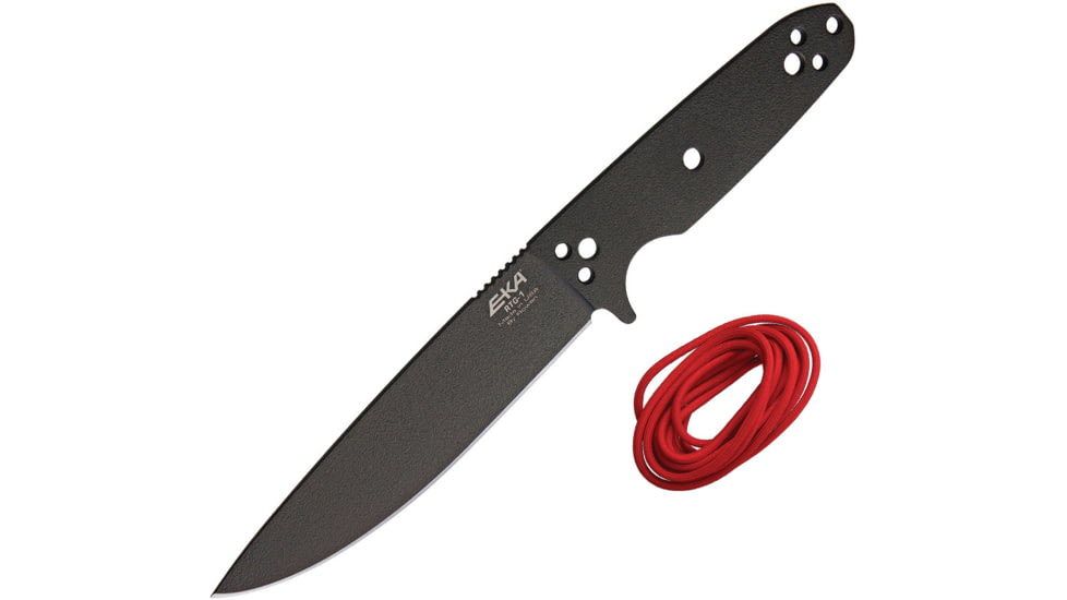 EKA RTG-1 Fixed Blade Knife, 10.5in Overall, 5.75in Black Powder Coated 1095Hc Steel Blade, One-Piece Comes w/Red Paracord That Can Be Used To Wrap The Handle, Black Kydex Belt Sheath, 50090