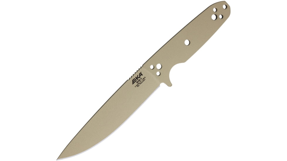 EKA RTG-1 Fixed Blade Knife, 10.5in Overall, 5.75in Tan Powder Coated 1095Hc Steel Blade, One-Piece Comes w/Tan Paracord That Can Be Used To Wrap The Handle, Black Kydex Belt Sheath, 50160
