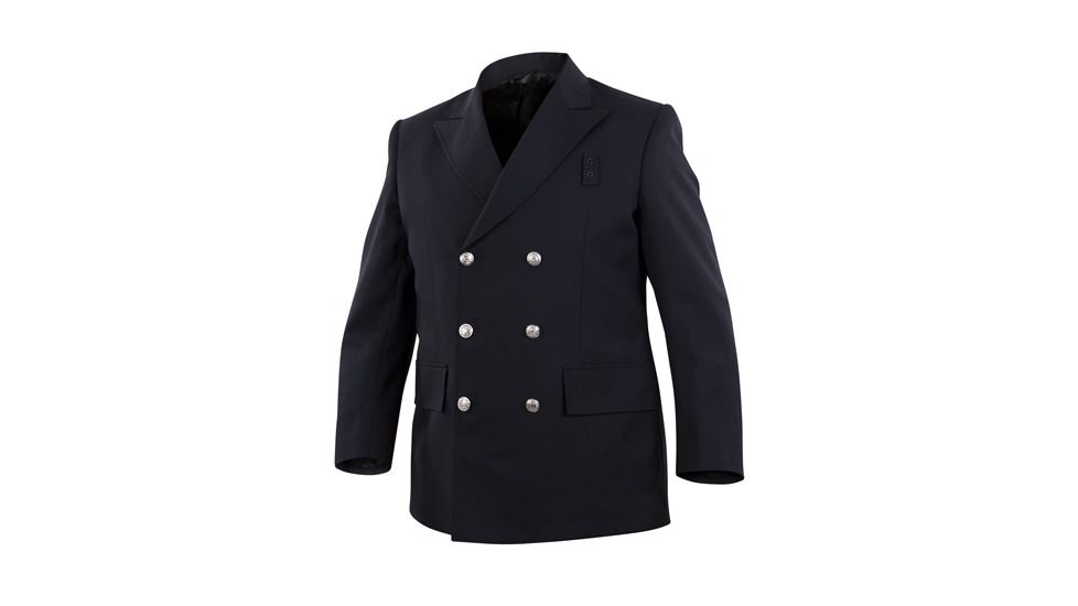 Men's Navy 100% Poly/Serge Weave Double Breasted 2-Pocket Top Authority Blousecoat, Long