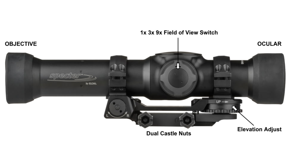 Elcan SpecterTR Rifle Scope Ballistic Reticle w/ Mount, 1x/3x/9x5.56mm, Black, TFOV139-C1