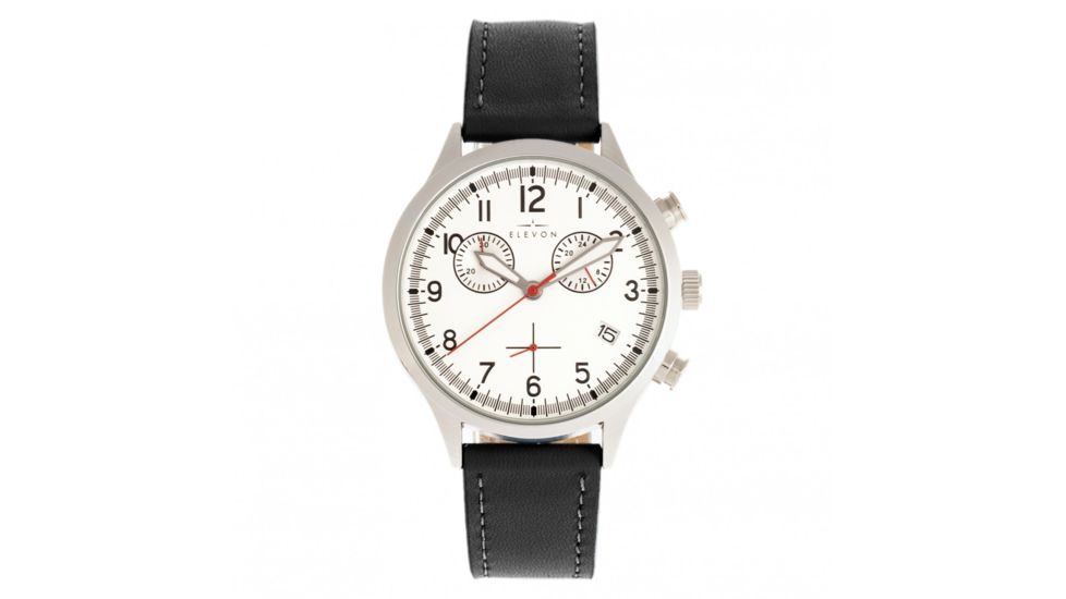 Elevon Antoine Chronograph Leather-Band Watch w/ Date, Black/Silver, One Size, ELE113-1