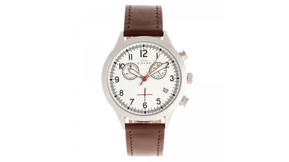 Elevon Antoine Chronograph Leather-Band Watch w/ Date, Brown/Silver, One Size, ELE113-2
