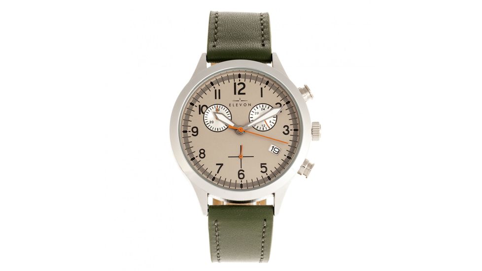 Elevon Antoine Chronograph Leather-Band Watch w/ Date, Olive/Pewter, One Size, ELE113-3