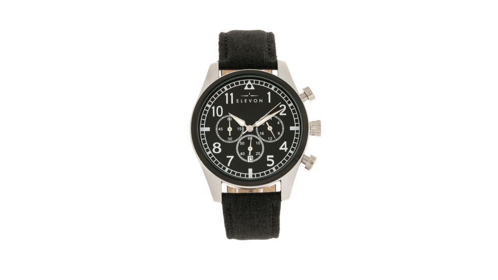 Elevon Curtiss Leather-Band Watch, Silver/Black, ELE104-1