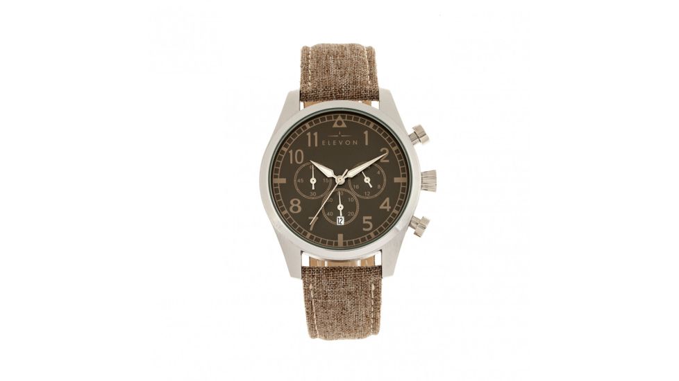Elevon Curtiss Leather-Band Watch W/ Date, Silver/Brown, ELE104-2