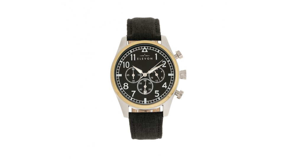 Elevon Curtiss Leather-Band Watch W/ Date, Gold/Black, ELE104-3