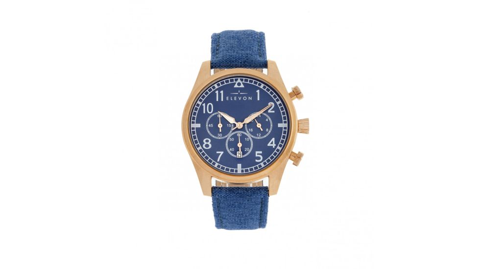 Elevon Curtiss Leather-Band Watch W/ Date, Rose Gold/Black, ELE104-4